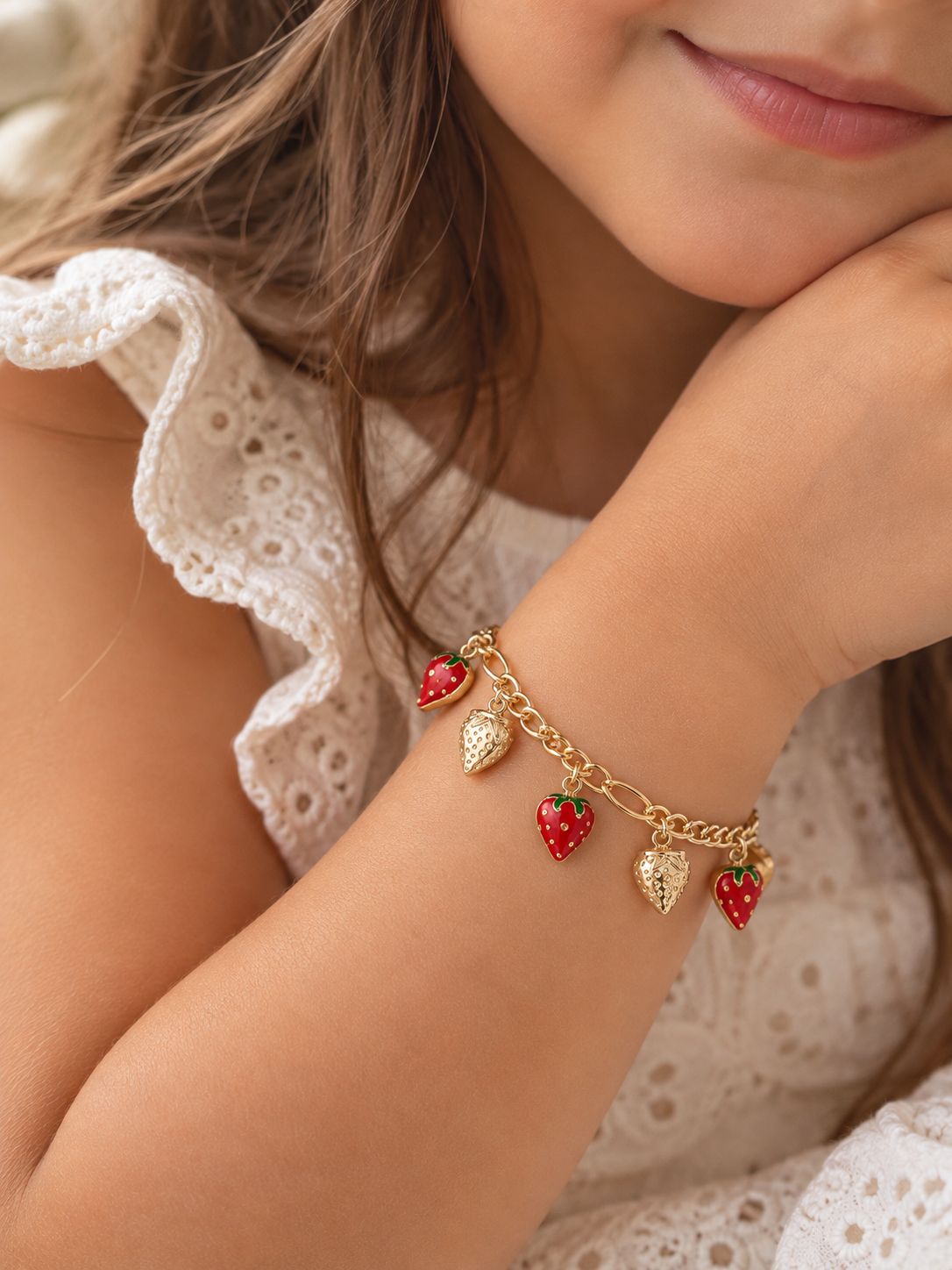 Girls Gold Strawberry Charm Bracelet – Adjustable kids