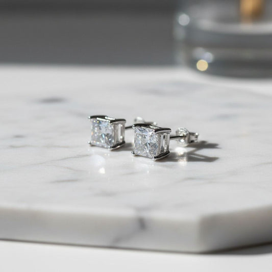 Studs sterling silver 925 aretes topitos hombre man piedra square plata 925 - Fui Fuiu Jewelry