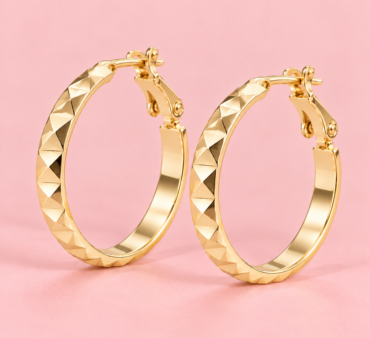 14K Gold Plated Diamond-Cut Hoop Earrings