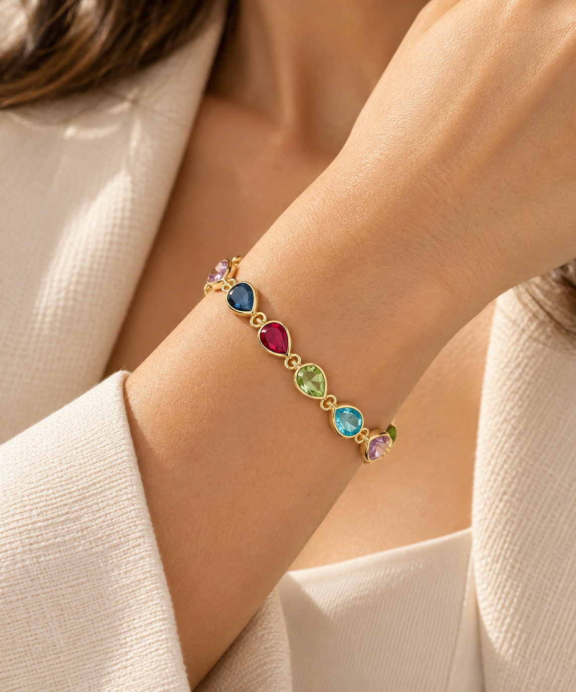 14K Gold Plated Multicolor Teardrop Stone Bracelet