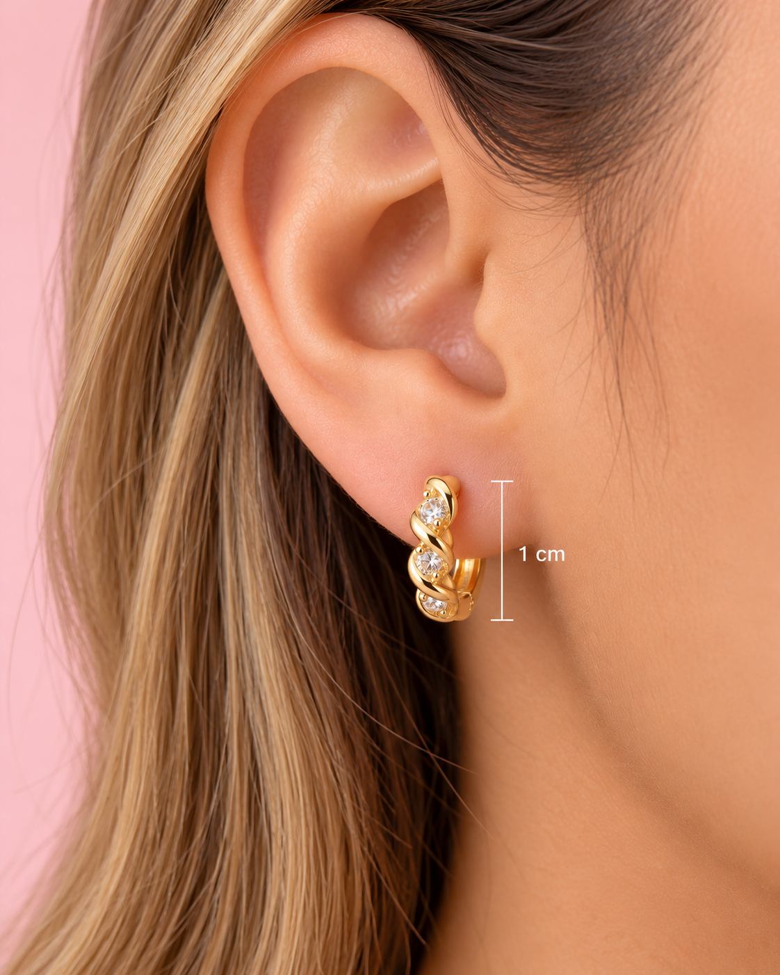 14K Gold Plated Mini Crystal Huggie Earrings – 1 cm