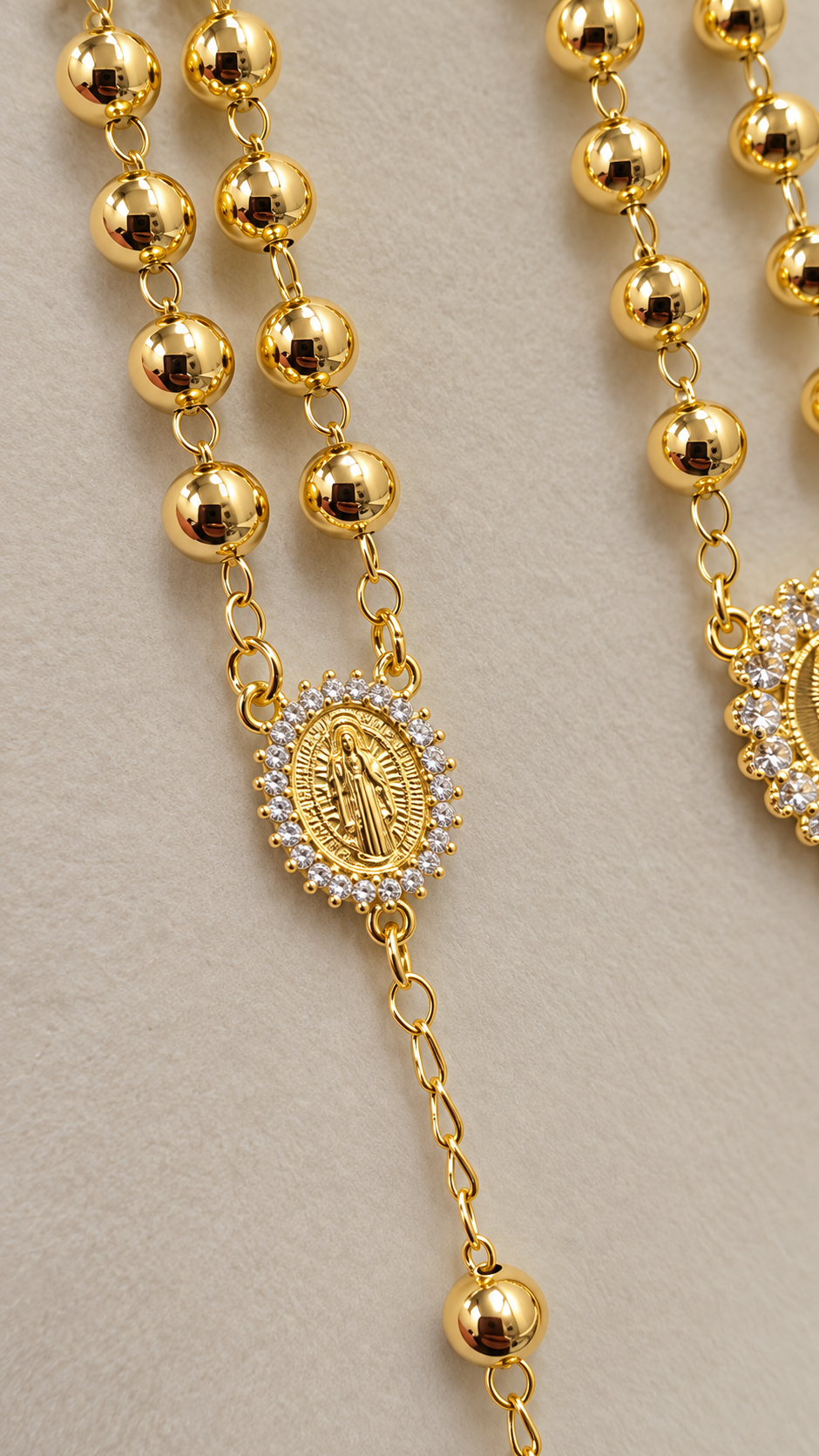 Miraculous Medal Gold Rosary Necklace – 24 Inch | 3 mm Beads