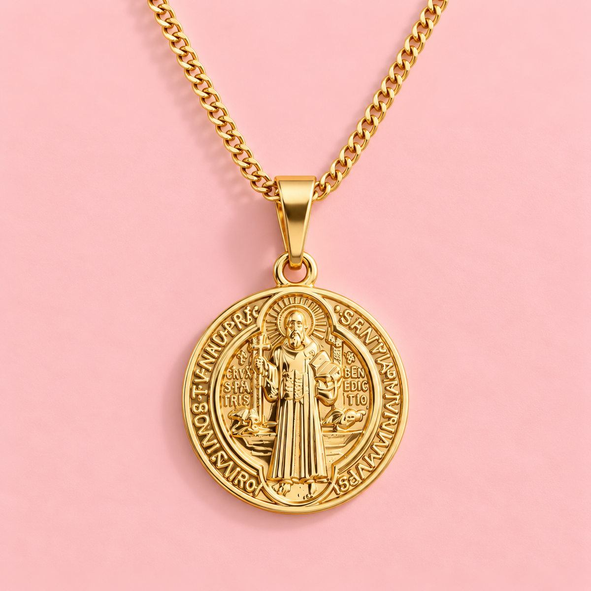 Saint Benedict Protection Medal Necklace – 14K Gold Plated