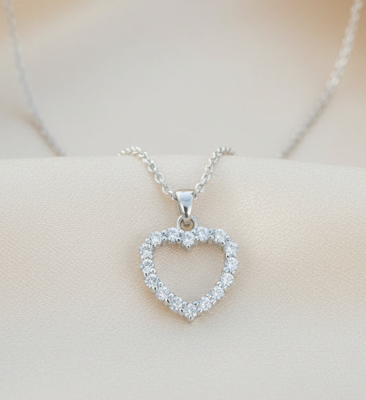 Sterling Silver 925 heart necklace, cadena con dije de corazon y brillantes en Plata 925 - Fui Fuiu Jewelry