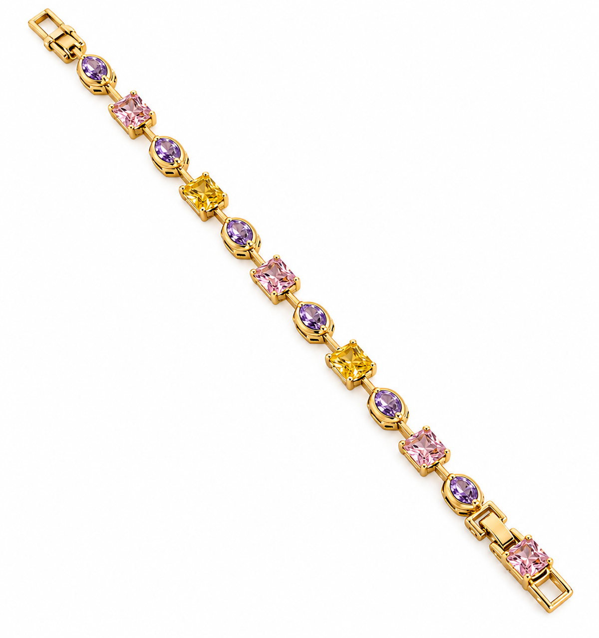 14K Gold Plated Multicolor Link Bracelet with Double Clasp