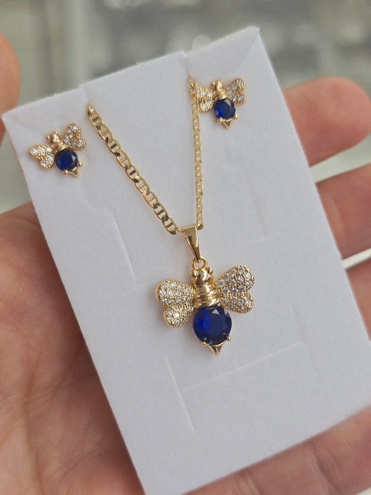 Set Bee Gold Filled 14K Oro 14K set de abejas de colores aretes y cadena necklace and earrings - Fui Fuiu Jewelry