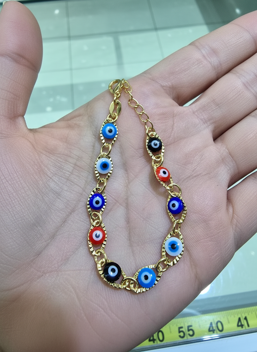 Pulsera con ojo turco ojo de suerte para nin@s bracelet and chain Brasilian Gold  pulsera Oro Brasilero 14K - Fui Fuiu Jewelry