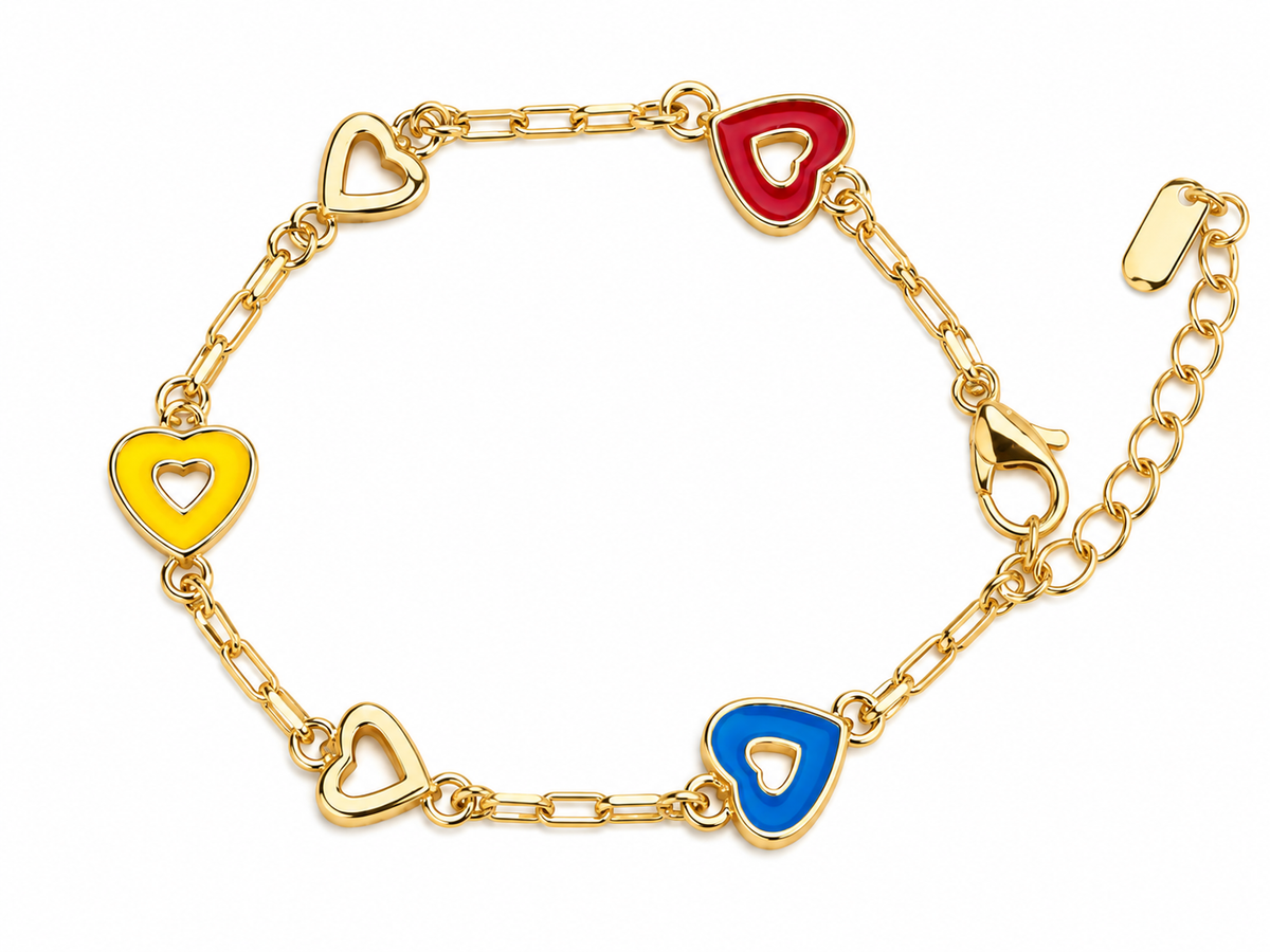 Girls Gold Colorful Heart Bracelet – Adjustable kids
