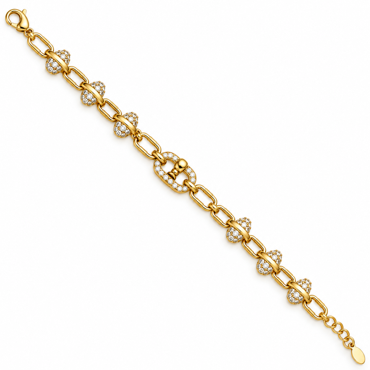 14K Gold Plated Link Bracelet with CZ Accents – Adjustable