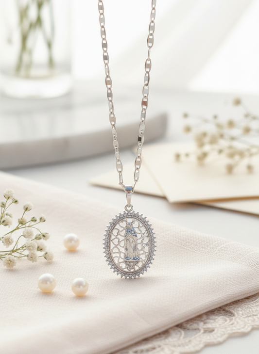 Virgin Mary pendant silver plated necklace plata - Fui Fuiu Jewelry