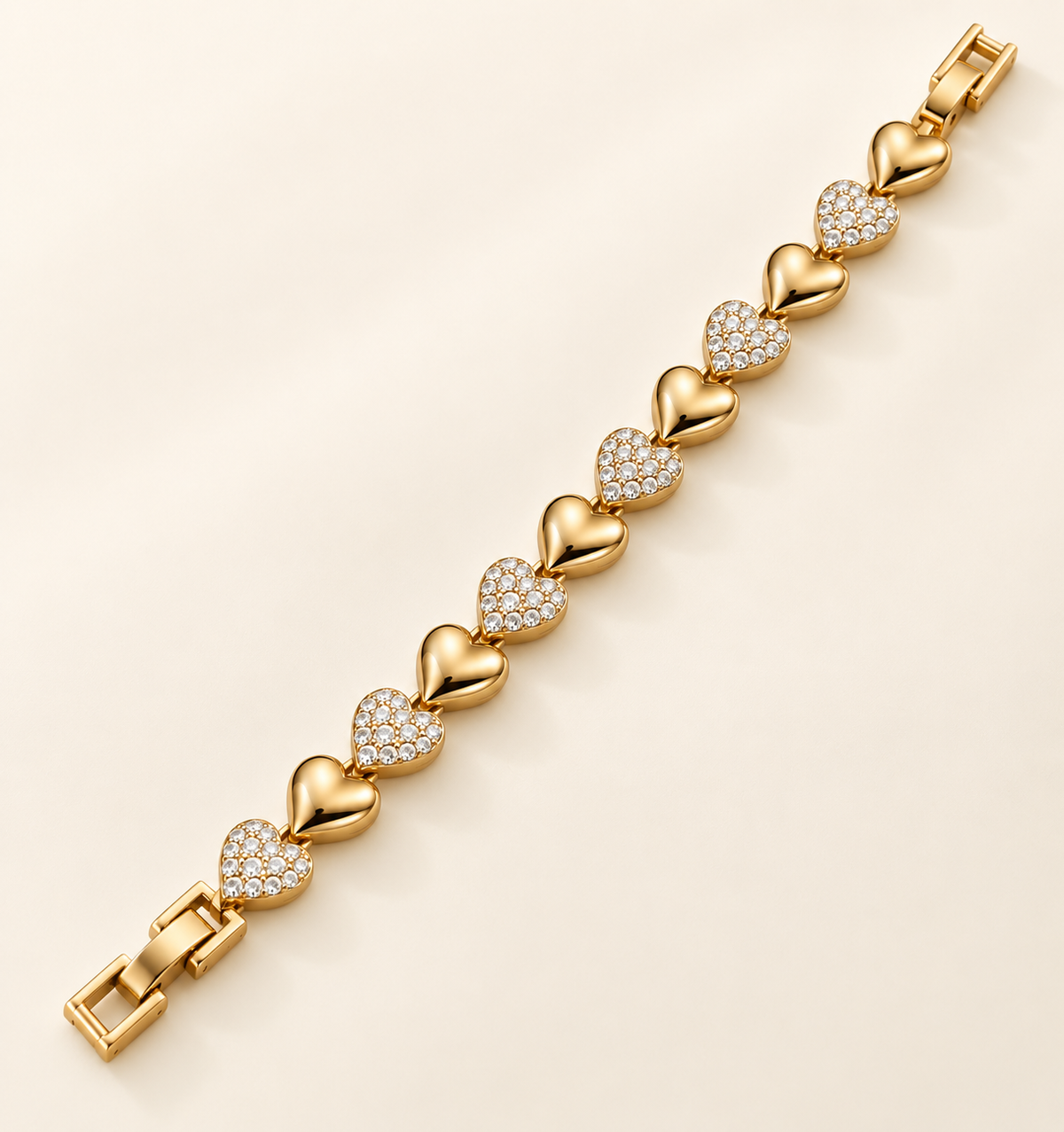 14K Gold Plated Heart Link Bracelet – Pavé Heart Chain