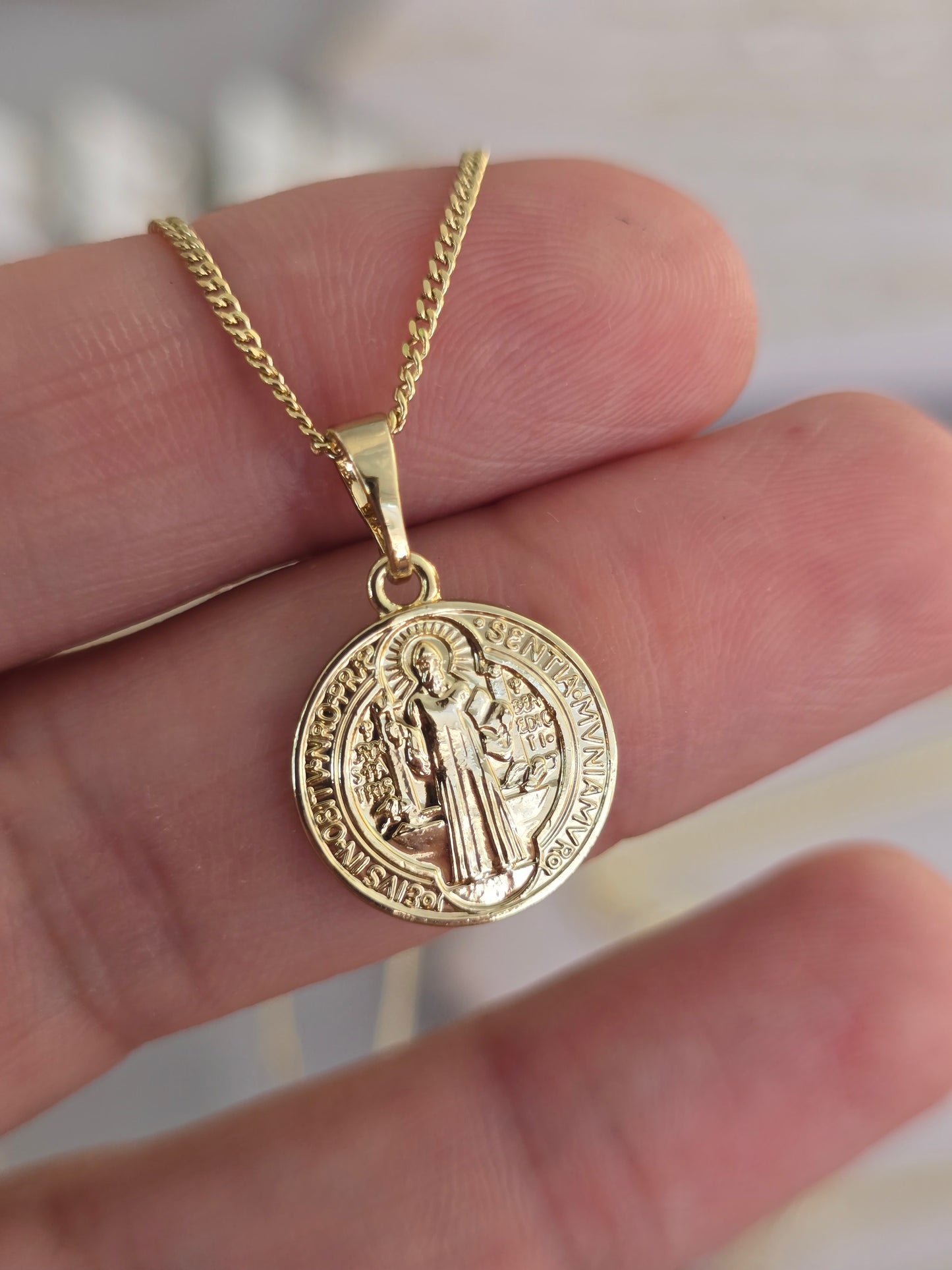 Saint Benedict Protection Medal Necklace – 14K Gold Plated