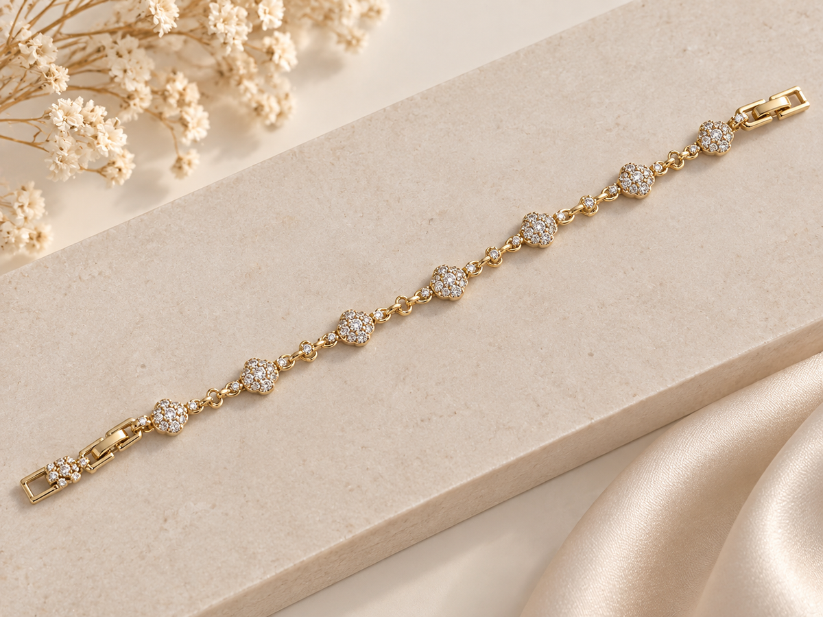 14K Gold Plated Pavé Flower Bracelet