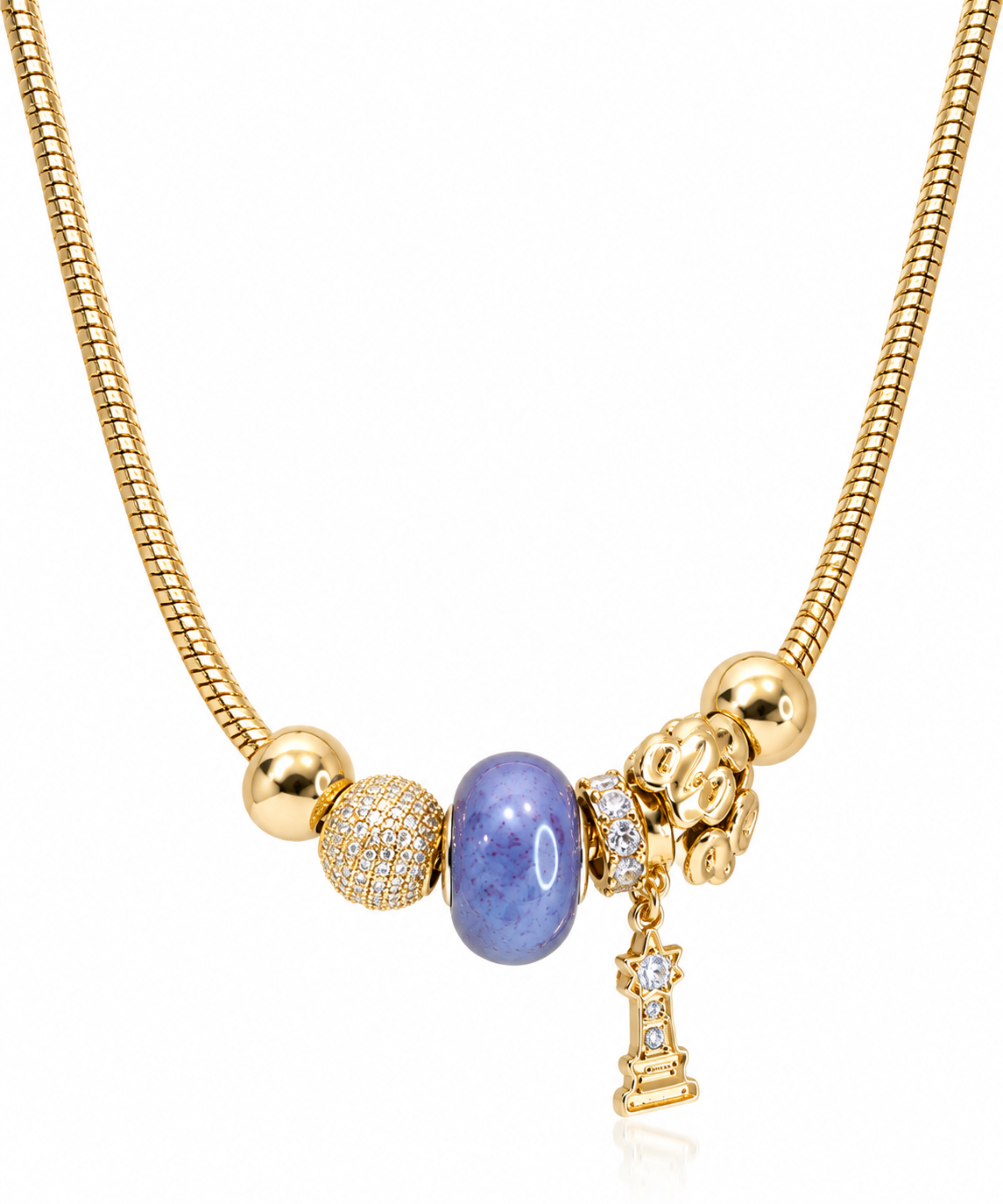 Purple Beaded Gold Charm Set Necklace and bracelet – 14K Gold Plated