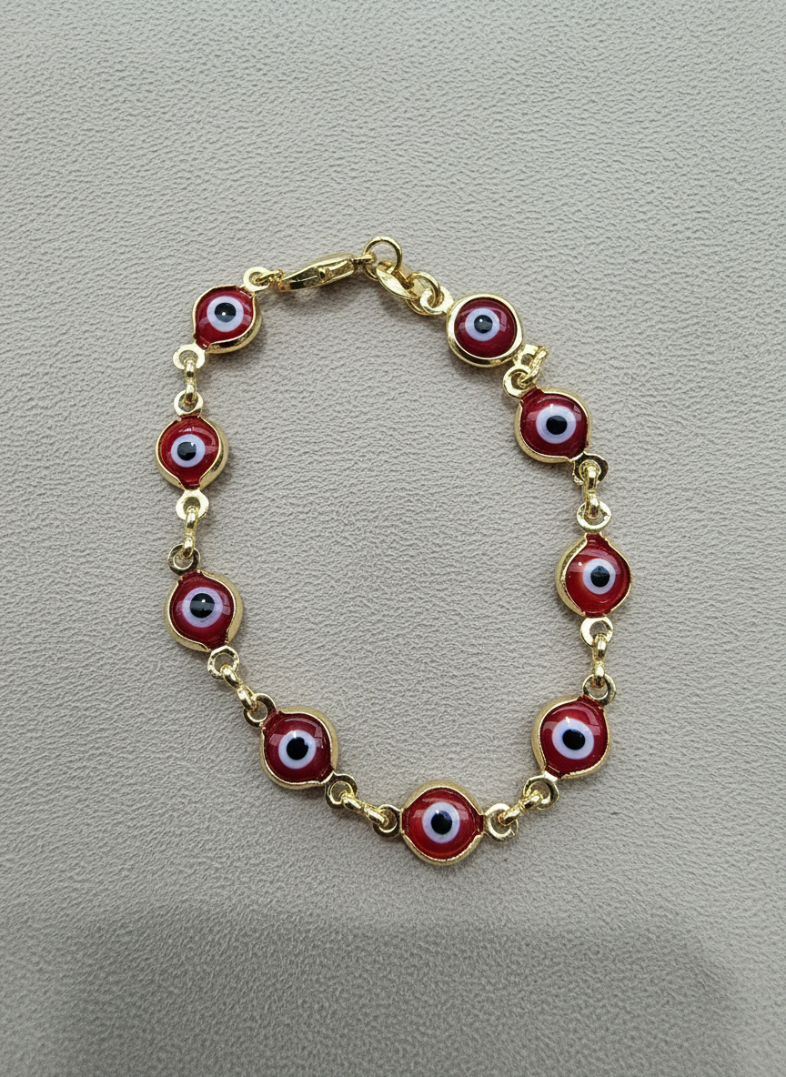 Pulsera con ojo turco ojo de suerte para nin@s bracelet and chain Brasilian Gold  pulsera Oro Brasilero 14K - Fui Fuiu Jewelry