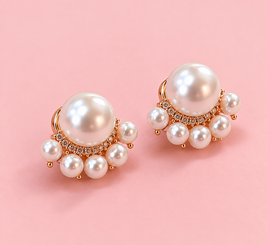 18K Rose Gold Plated Pearl Statement Earrings