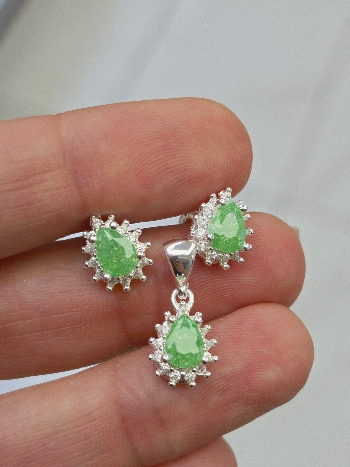 Set 925 sterling silver gemstone small necklace pendant and earrings cadena dije y aretes con piedra - Fui Fuiu Jewelry