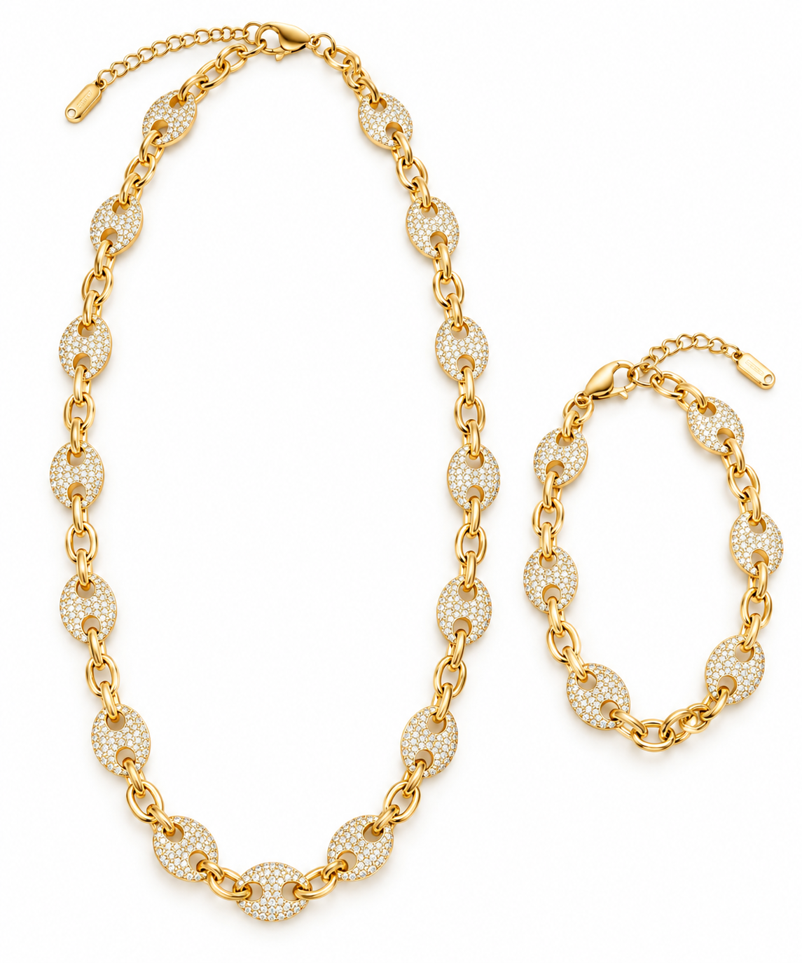 14K Gold Plated Pavé Link Jewelry Set – Necklace & Bracelet