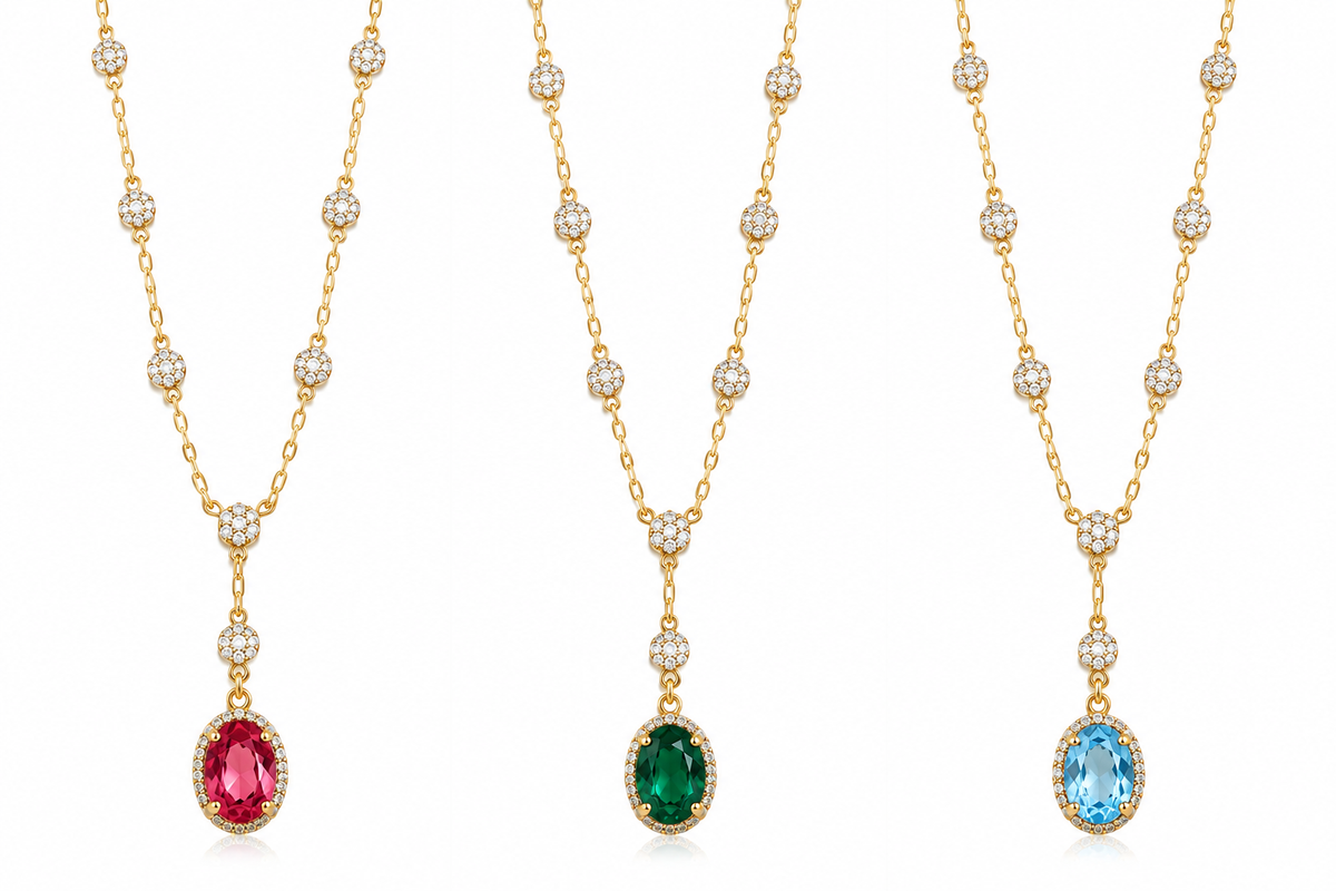 14K Gold Plated Color Stone Necklace