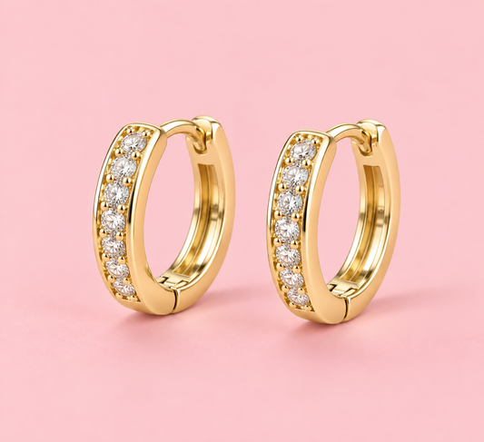 14K Gold Plated Mini Zirconia Huggie Earrings – 1 cm
