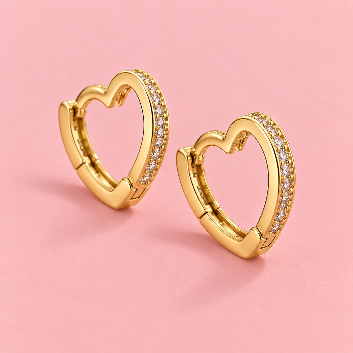 14K Gold Plated Crystal Heart Hoop Earrings