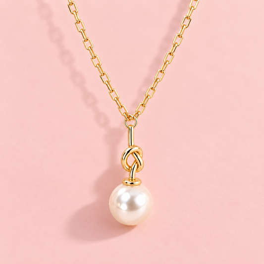 14K Gold Plated Pearl Knot Necklace