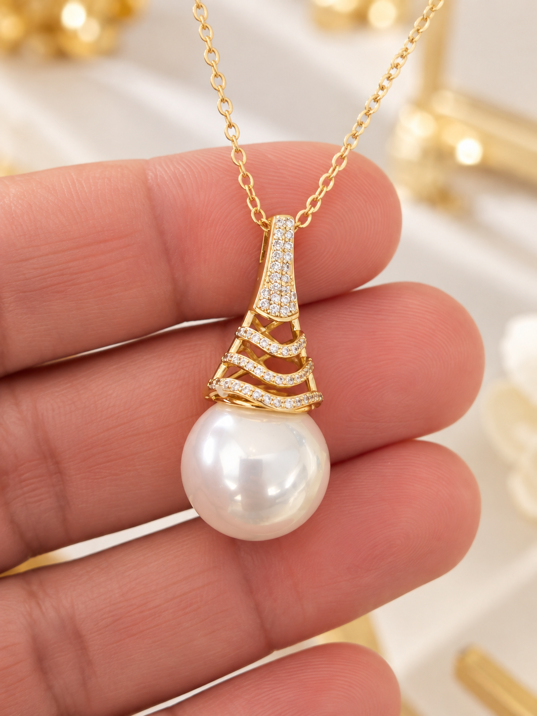 14K Gold Plated Pearl Drop Necklace