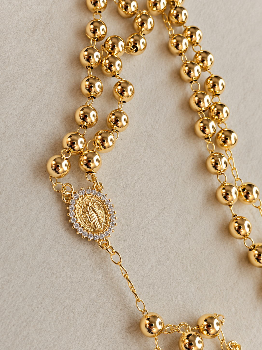 Saint Benedict Gold Rosary Necklace – 24 Inch | 4mm Beads