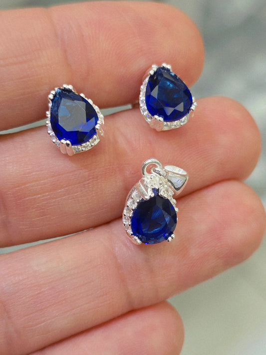 Gemstone  sterling silver 925 plata set aretes studs y cadena con piedra  necklaces and earrings - Fui Fuiu Jewelry